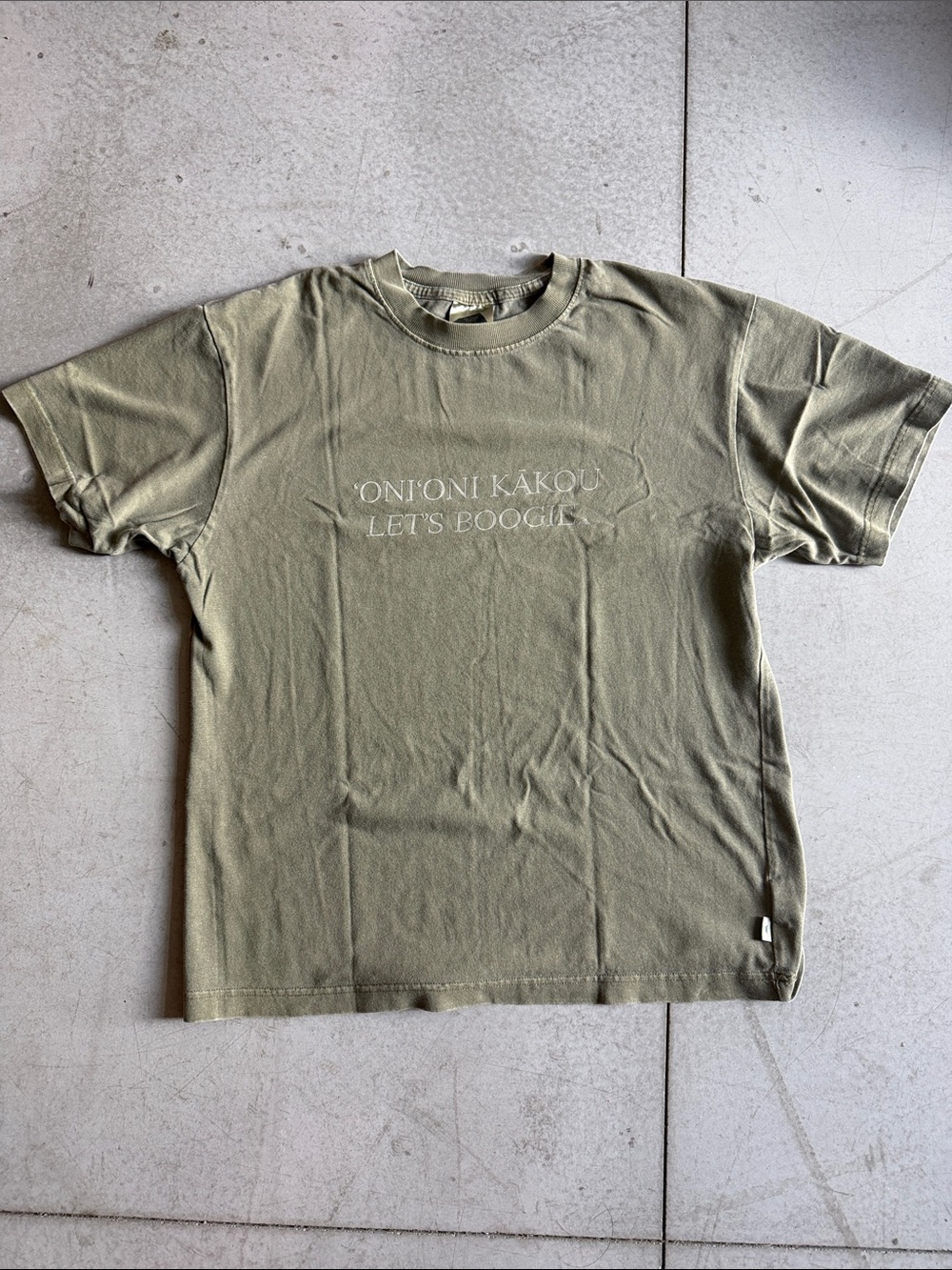 Salvage Public ʻOni’oni Kākou (Let’s Boogie!) Olive green tshirt